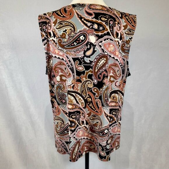 Kasper multicolored paisley print pleated keyhole top size petite medium - Picture 3 of 6